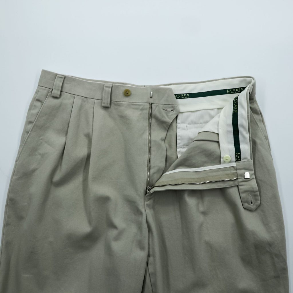 LAUREN RALPH LAUREN 90年代 2タック ワイド チノパンツ ワークパンツ L ベージュ ダブルカフス