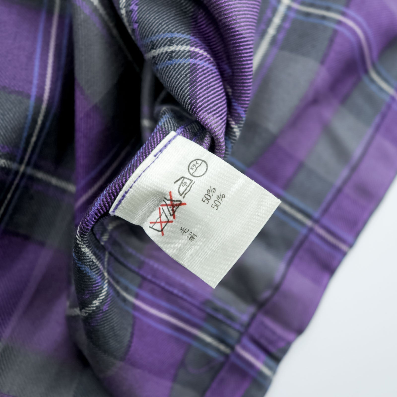 CELINE Band Collar Silk Shirt M Check Chest Pocket One-point Logo Embroidery Box Silhouette 90s Made in Japan