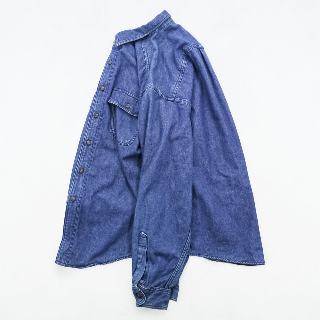 Eddie Bauer 90s USA Made Denim Work Shirt L Indigo Chest Pockets Flannel Check Lining
