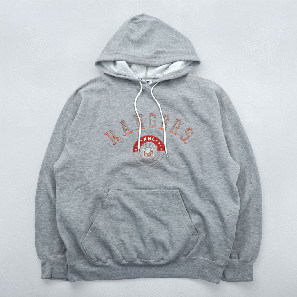 Lee SPORT 90s Vintage Pullover Hoodie L Gray Embroidered Front Kangaroo Pocket NHL RANGERS