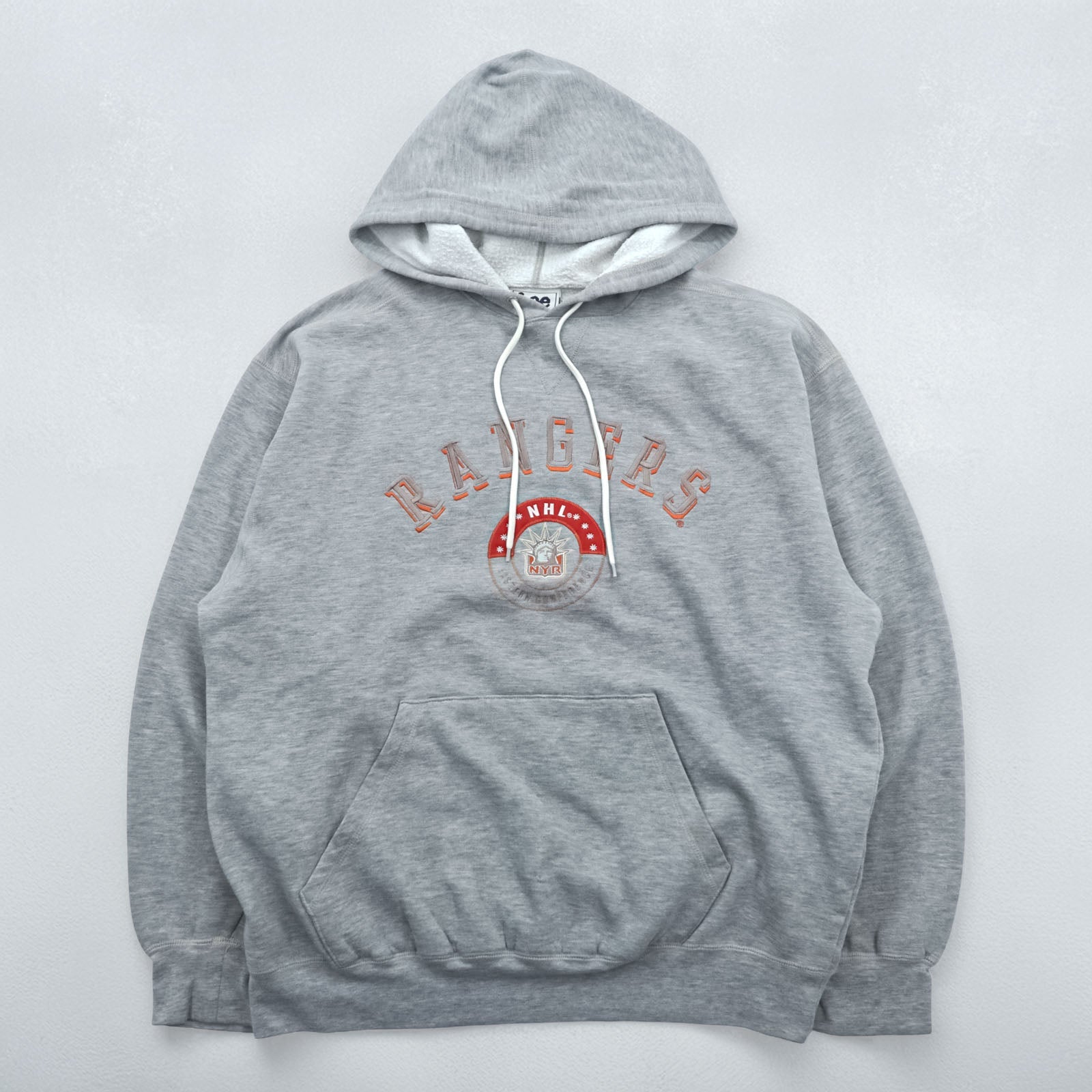 Lee SPORT 90s Vintage Pullover Hoodie L Gray Embroidered Front Kangaroo Pocket NHL RANGERS