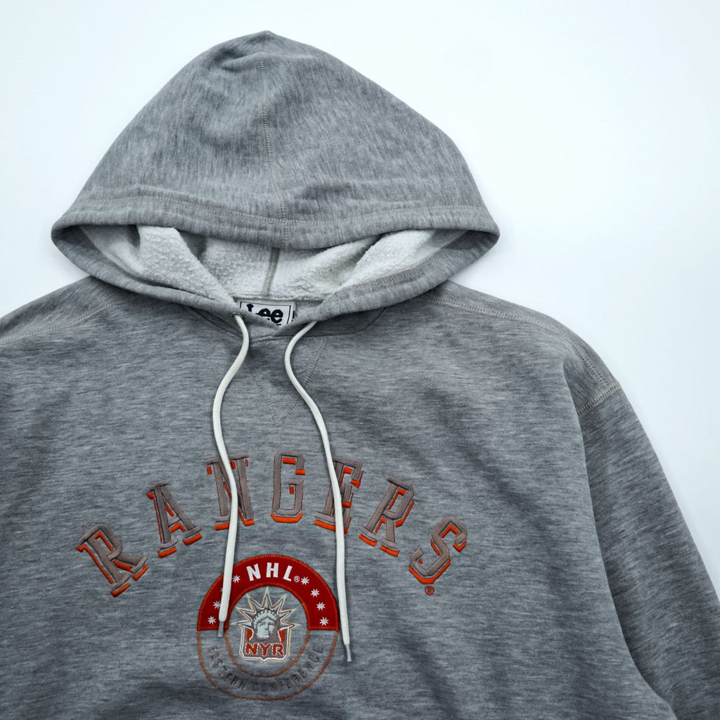Lee SPORT 90s Vintage Pullover Hoodie L Gray Embroidered Front Kangaroo Pocket NHL RANGERS