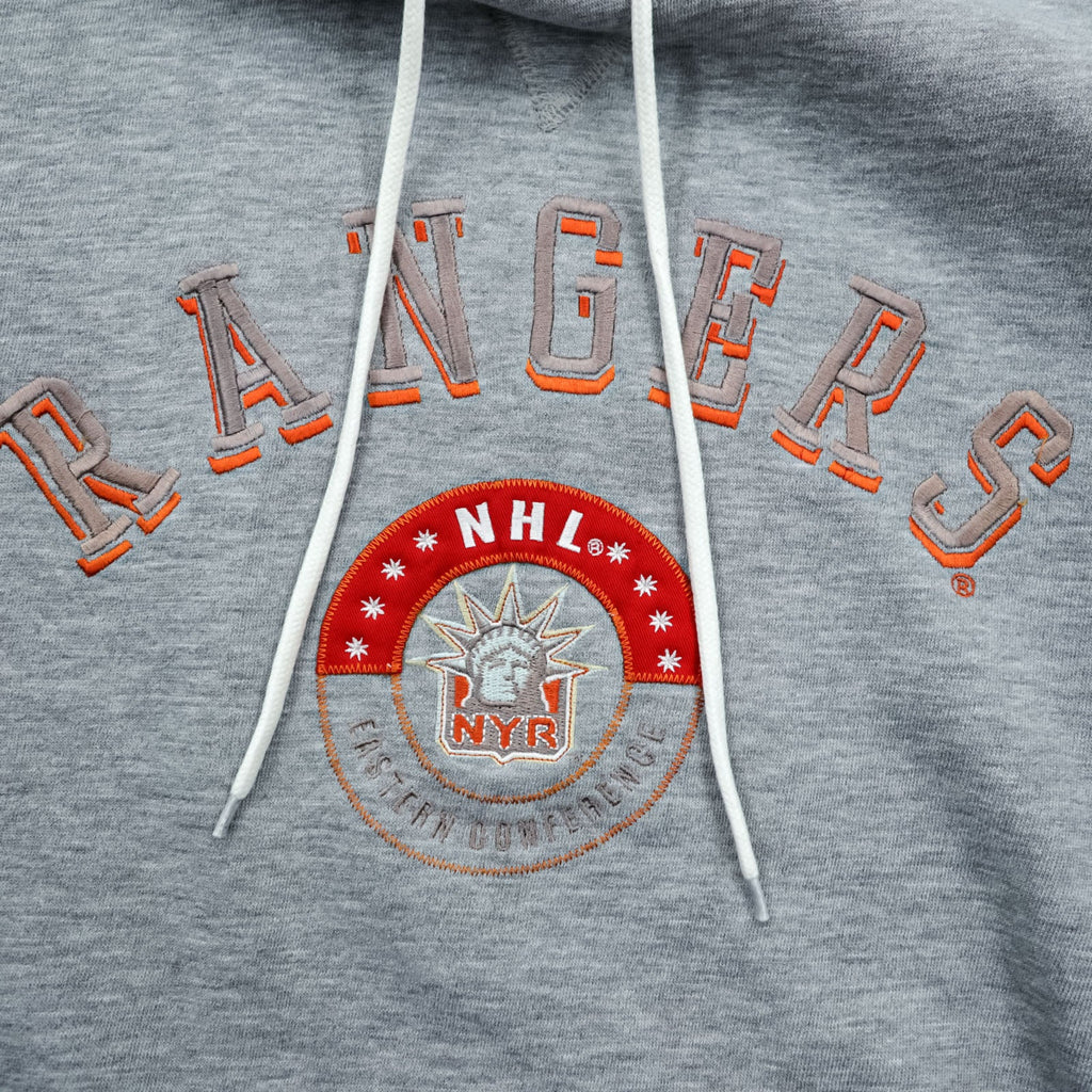 Lee SPORT 90s Vintage Pullover Hoodie L Gray Embroidered Front Kangaroo Pocket NHL RANGERS