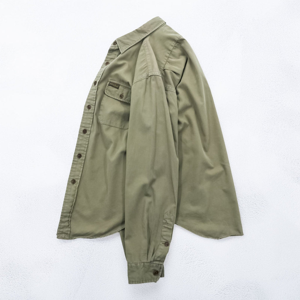 Polo Ralph Lauren 90s Military Work Shirt M Khaki Cotton Chest Pockets