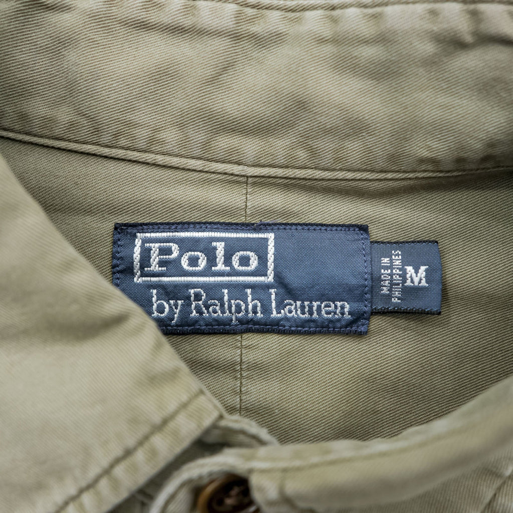 Polo Ralph Lauren 90s Military Work Shirt M Khaki Cotton Chest Pockets