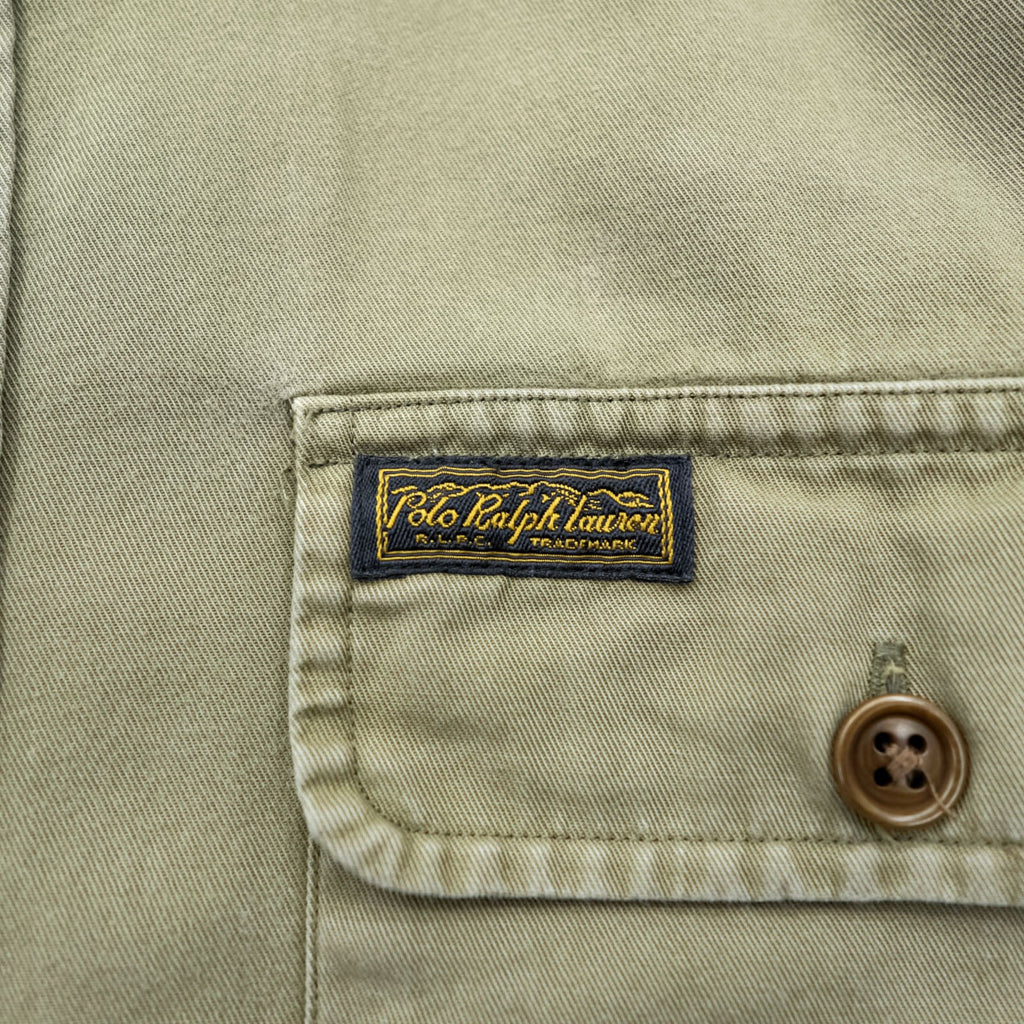 Polo Ralph Lauren 90s Military Work Shirt M Khaki Cotton Chest Pockets