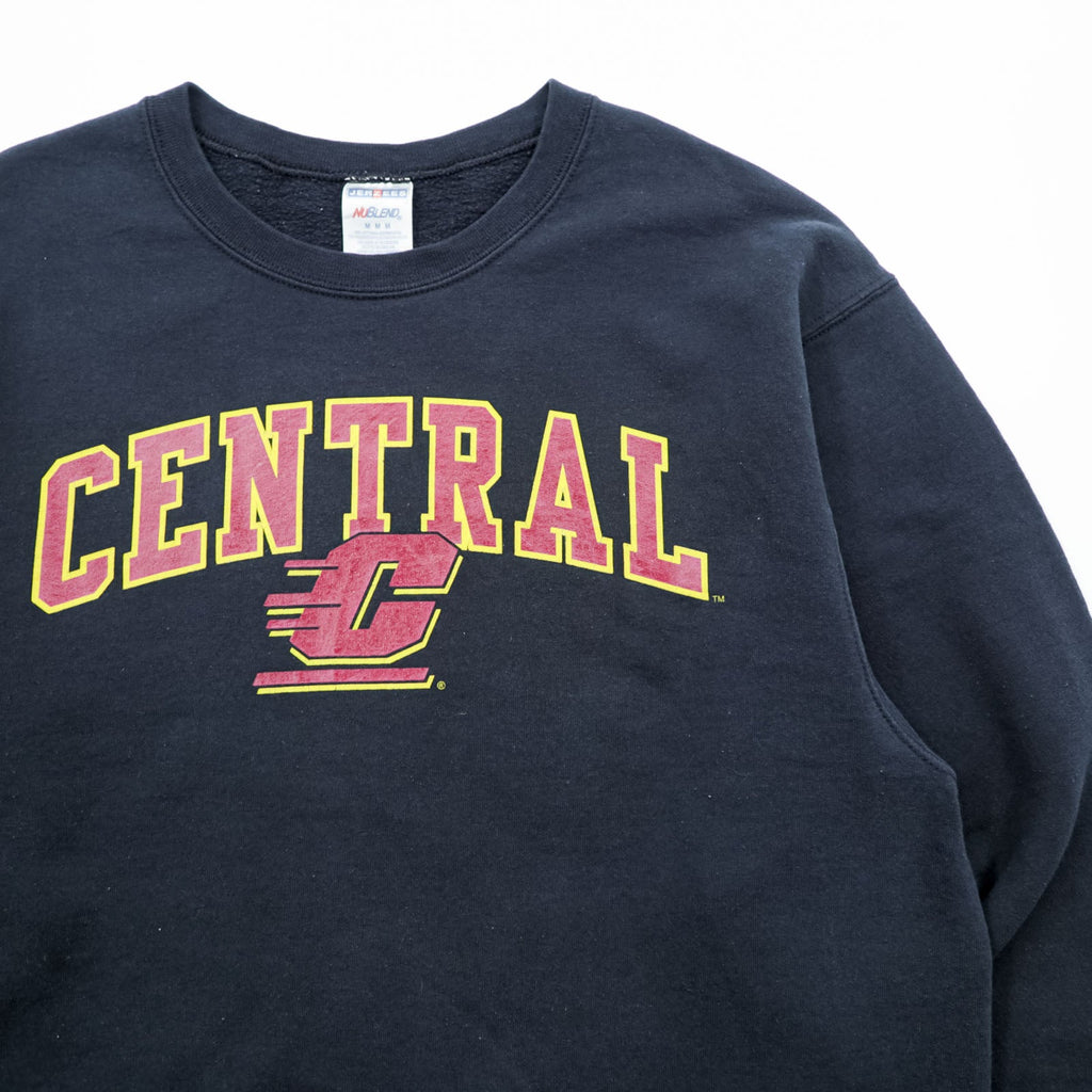 JERZEES カレッジ スウェット トレーナー M ブラック NU BLEND コットン クルーネック CENTRAL アーチロゴ