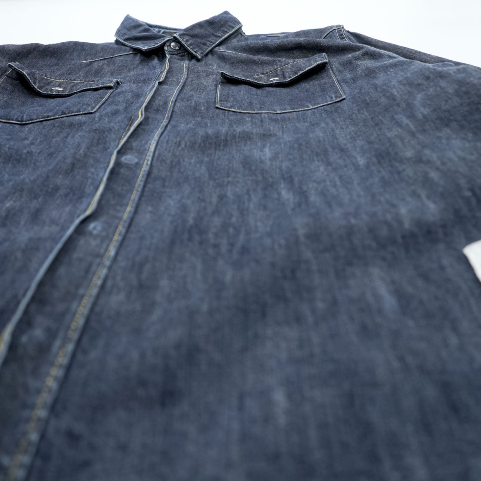 UNDERCOVERISM Japan-Made Denim Work Shirt L Indigo Chest Pockets Snap Buttons E9401 10SS Less but Better