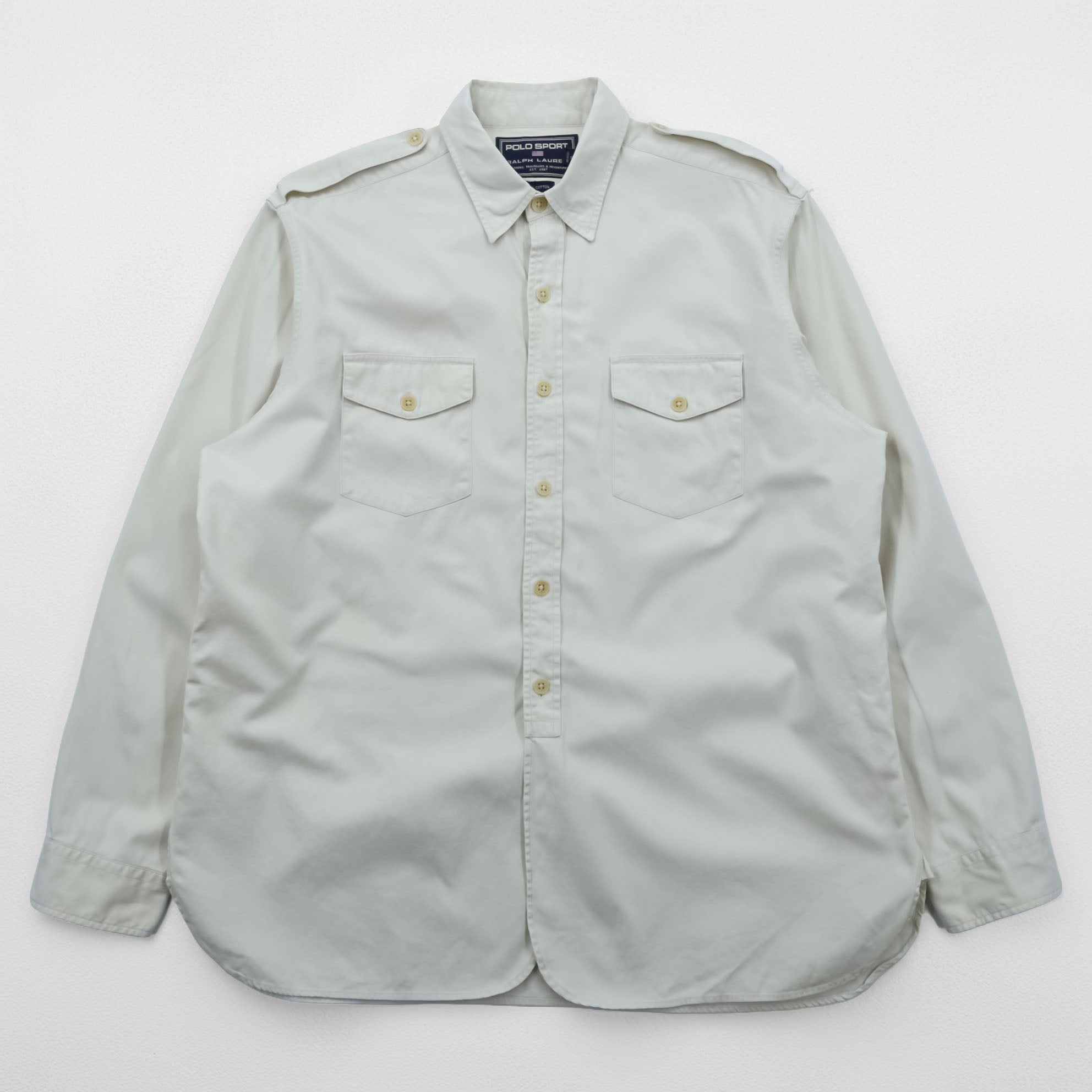 POLO SPORT RALPH LAUREN 90年代 サファリシャツ ミリタリー ワークシャツ L ベージュ フラップ 胸ポケット
