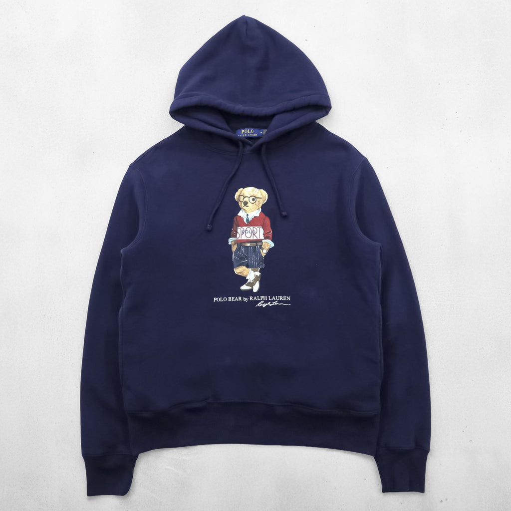 Polo Ralph Lauren Polo Bear Pullover Hoodie M Navy Side Pockets Cotton