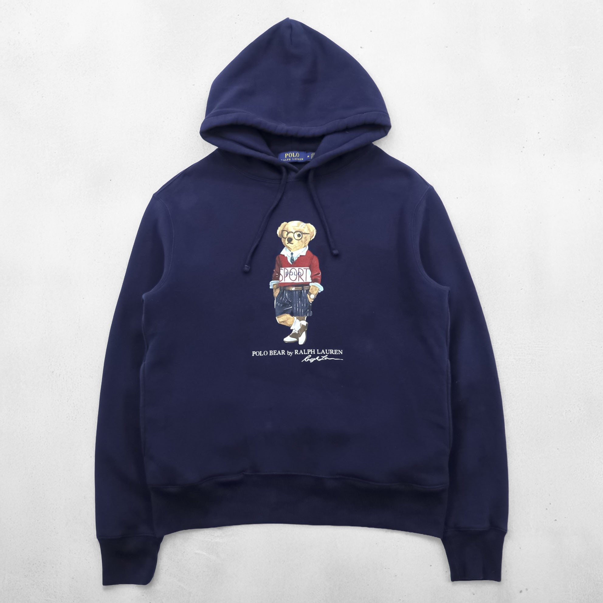 Polo Ralph Lauren Polo Bear Pullover Hoodie M Navy Side Pockets Cotton