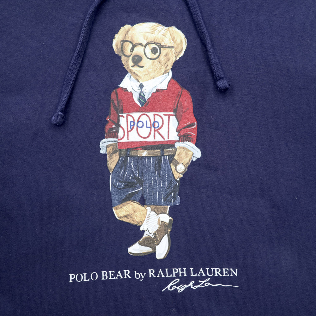 Polo Ralph Lauren Polo Bear Pullover Hoodie M Navy Side Pockets Cotton