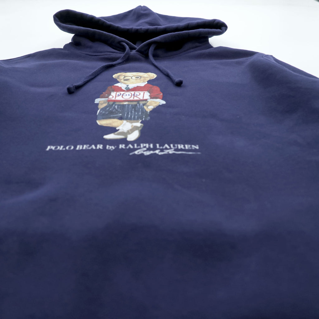 Polo Ralph Lauren Polo Bear Pullover Hoodie M Navy Side Pockets Cotton