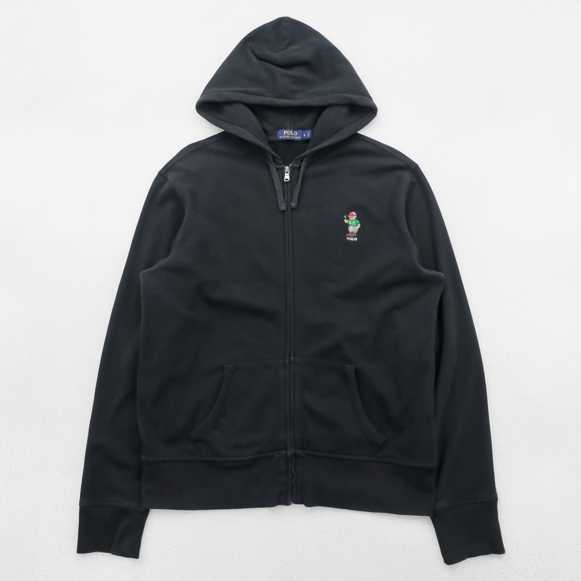 Polo Ralph Lauren Polo Bear Zip Hoodie L Black Front Pocket Cotton