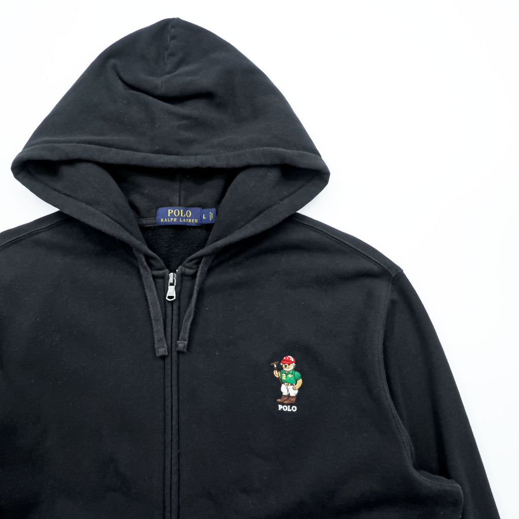 Polo Ralph Lauren Polo Bear Zip Hoodie L Black Front Pocket Cotton