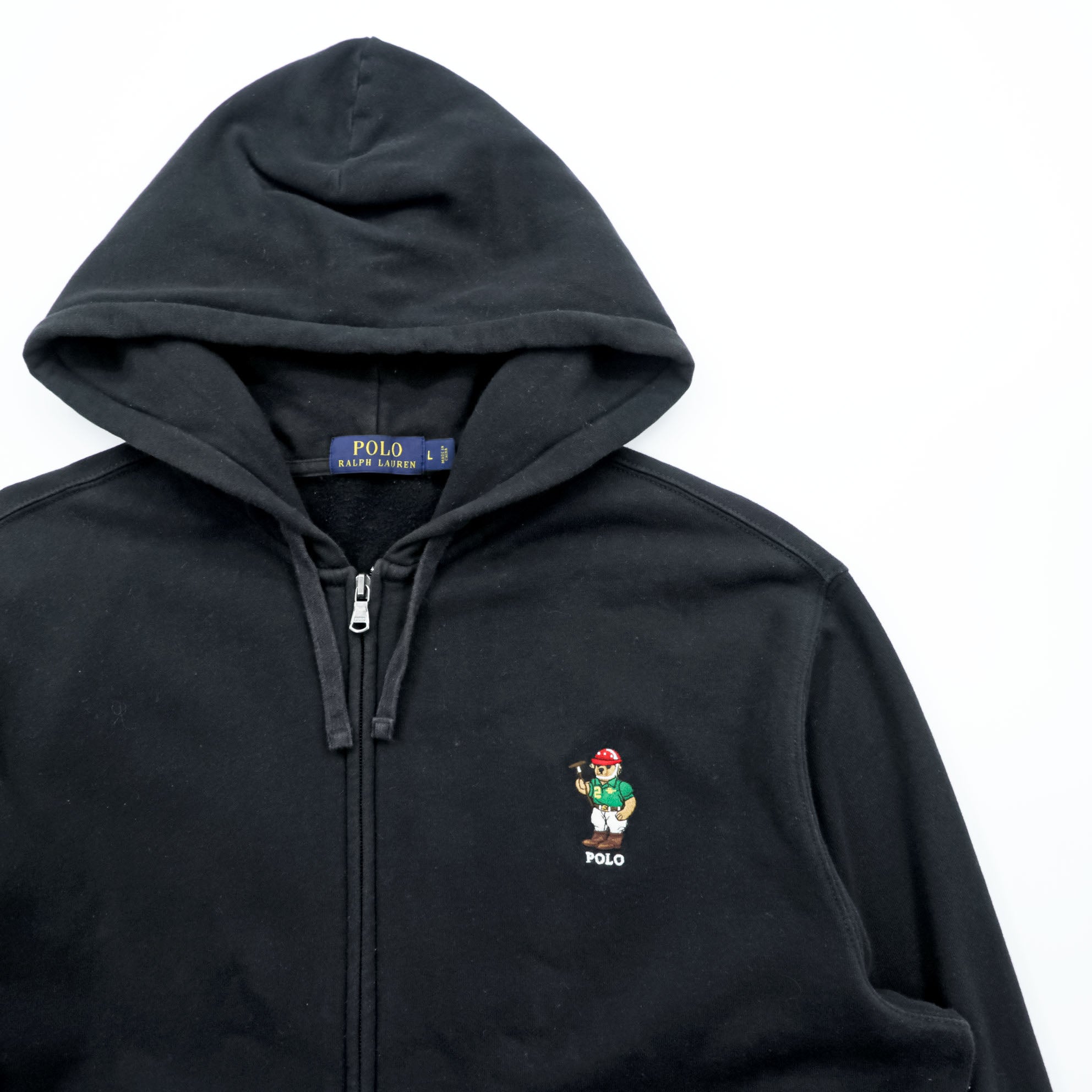 Polo Ralph Lauren Polo Bear Zip Hoodie L Black Front Pocket Cotton