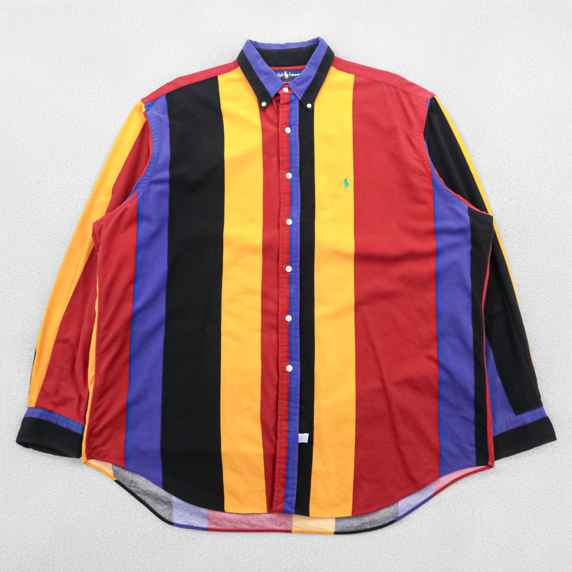 Ralph Lauren 90年代 マルチストライプ ボタンダウンシャツ XL マルチカラー クレイジーパターン スモールポニー刺繍