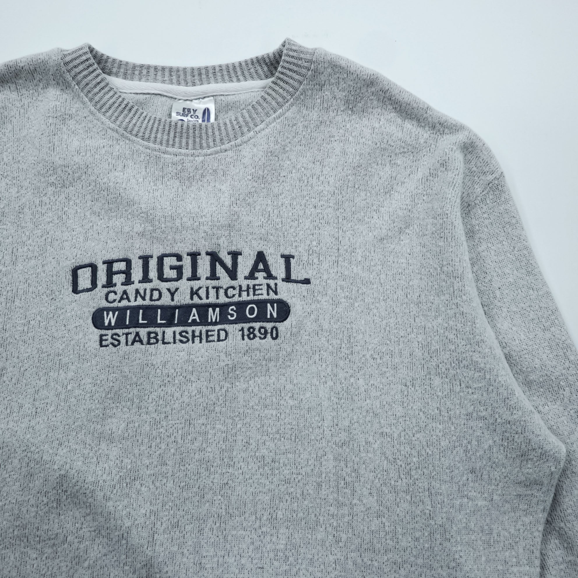 ESY SURF CO. 00s Vintage College Embroidered Sweatshirt XL Gray ORIGINAL CANDY KITCHEN WILLIAMSON