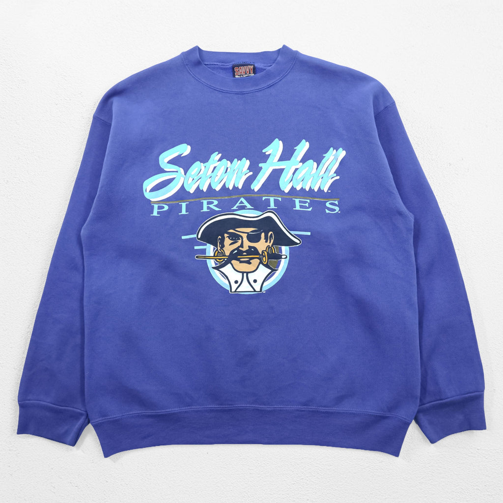 SAVVY 90s Vintage NCAA Sweatshirt L Blue Seton Hall PIRATES