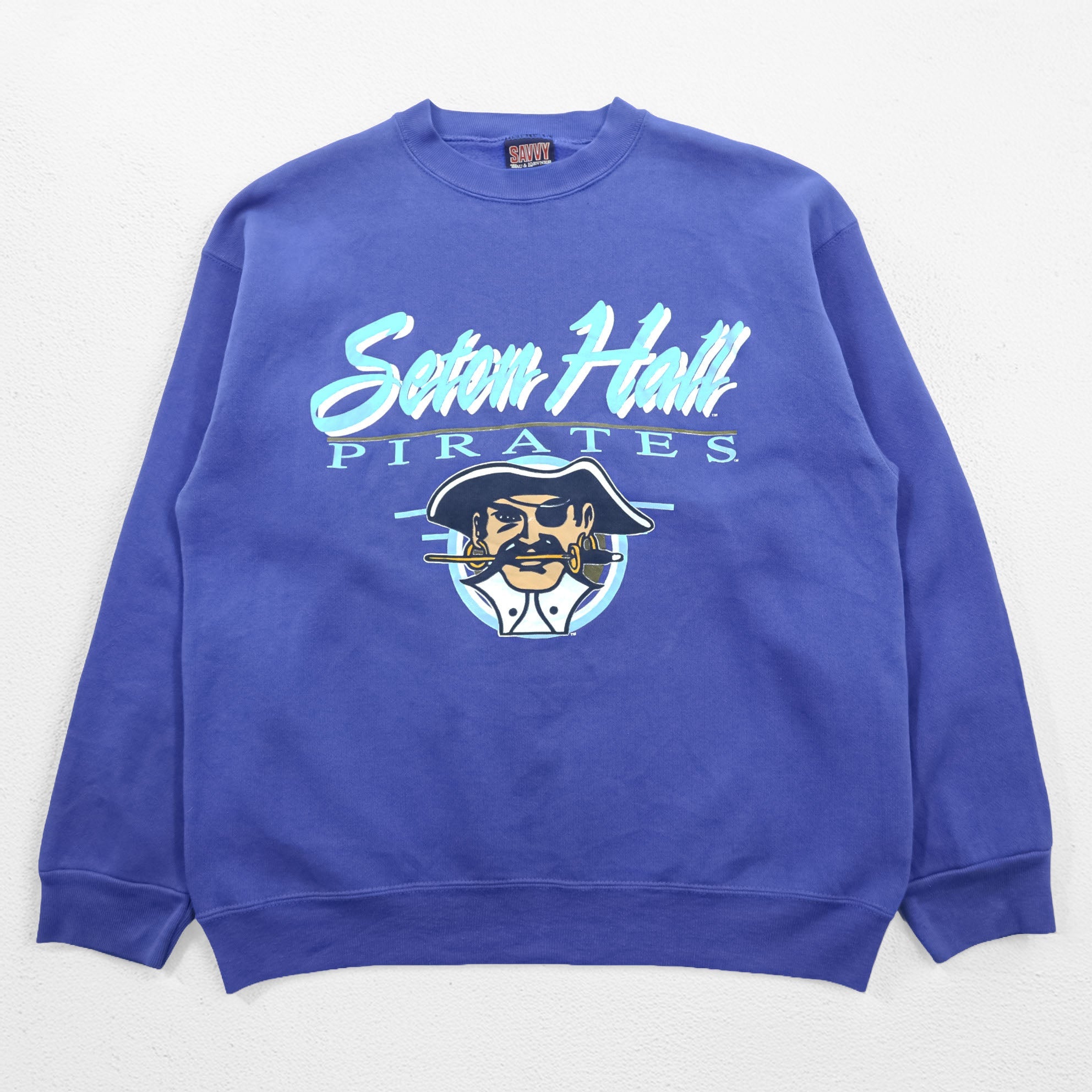 SAVVY 90s Vintage NCAA Sweatshirt L Blue Seton Hall PIRATES