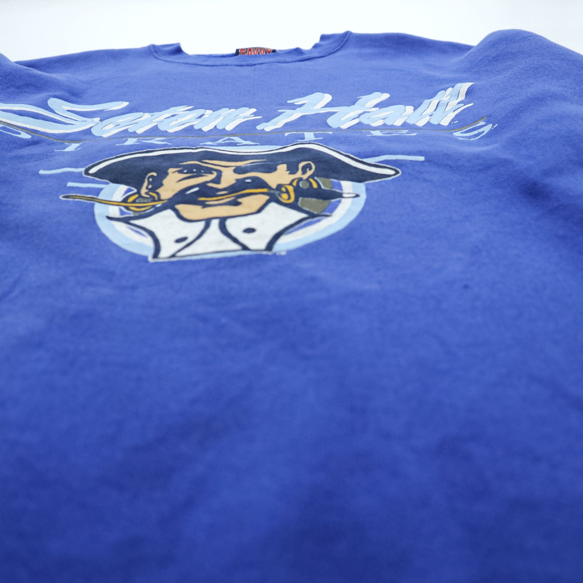 SAVVY 90s Vintage NCAA Sweatshirt L Blue Seton Hall PIRATES
