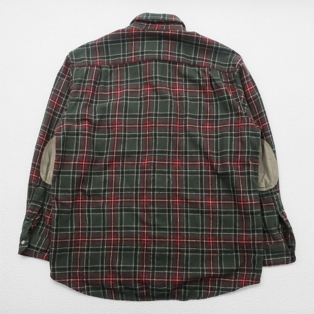 PENDLETON フランネルシャツ 長袖 ウールシャツ L チェック グリーン エルボーパッチ 胸ポケット VIRGIN WOOL