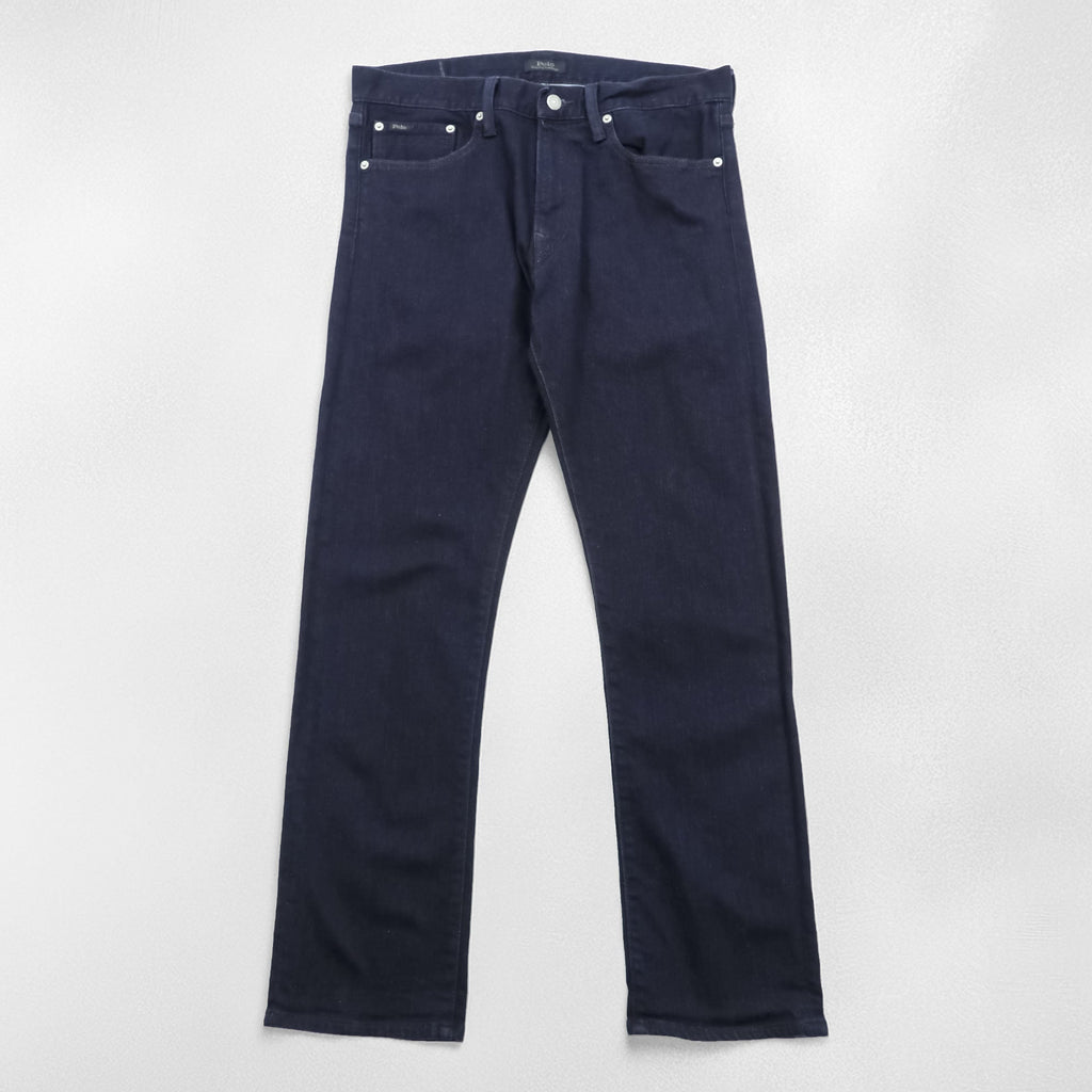 Polo Ralph Lauren Denim Pants Jeans M Stretch Indigo Dark Blue Slim Straight Leather Patch THE VARICK SLIM STRAIGHT