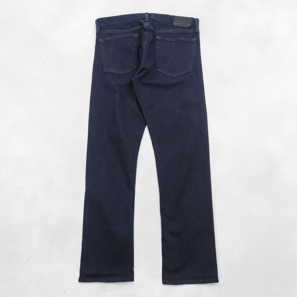Polo Ralph Lauren Denim Pants Jeans M Stretch Indigo Dark Blue Slim Straight Leather Patch THE VARICK SLIM STRAIGHT