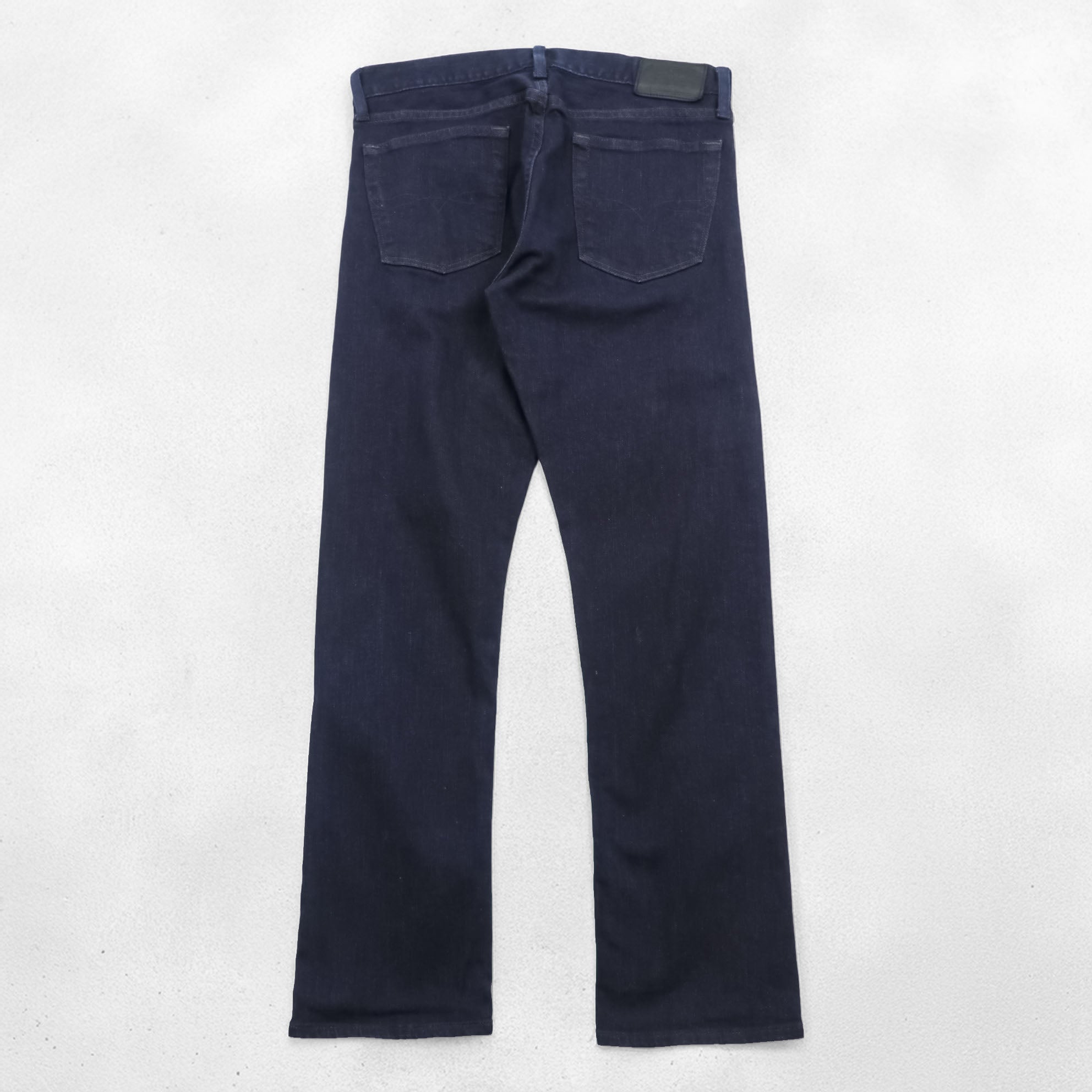 Polo Ralph Lauren Denim Pants Jeans M Stretch Indigo Dark Blue Slim Straight Leather Patch THE VARICK SLIM STRAIGHT