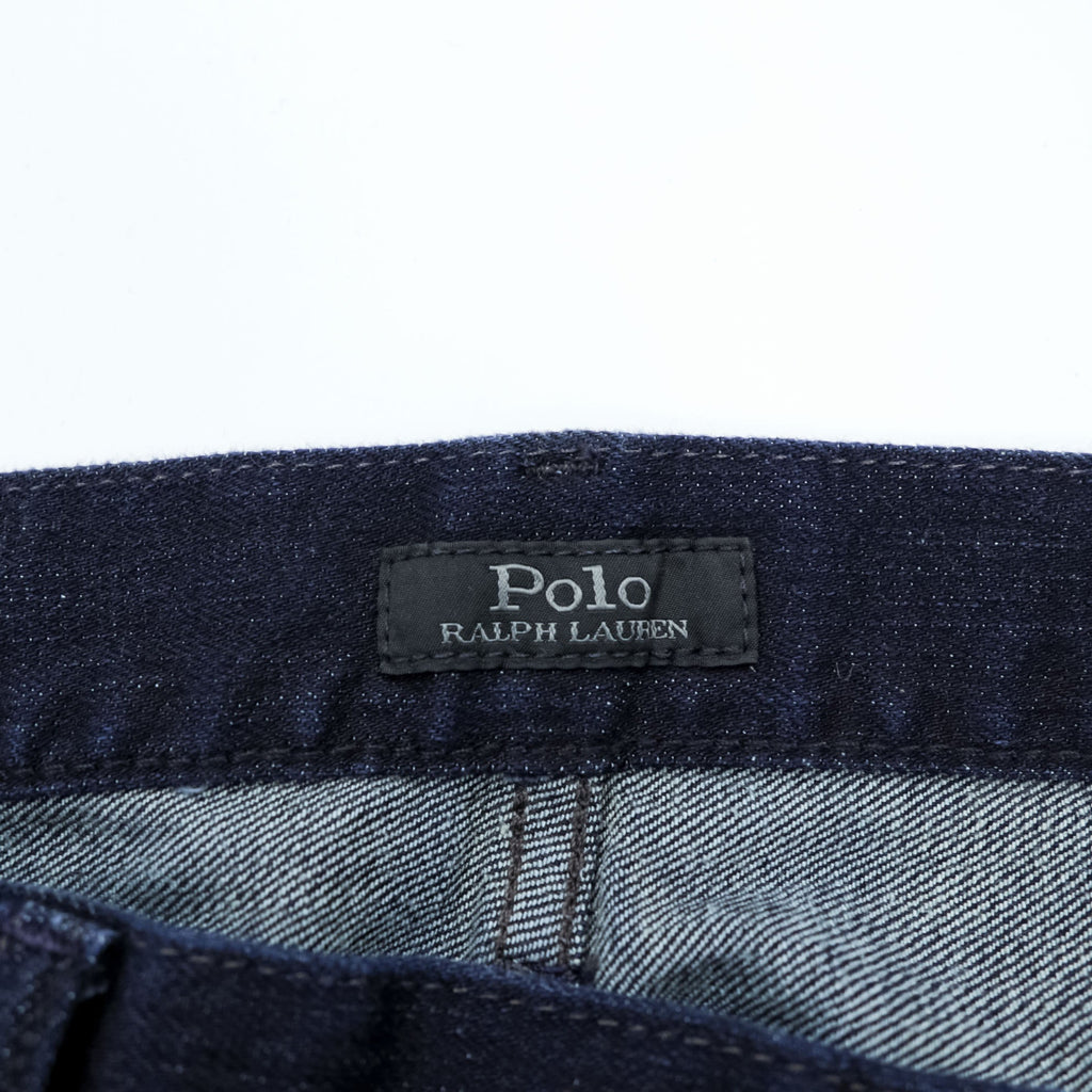 Polo Ralph Lauren Denim Pants Jeans M Stretch Indigo Dark Blue Slim Straight Leather Patch THE VARICK SLIM STRAIGHT