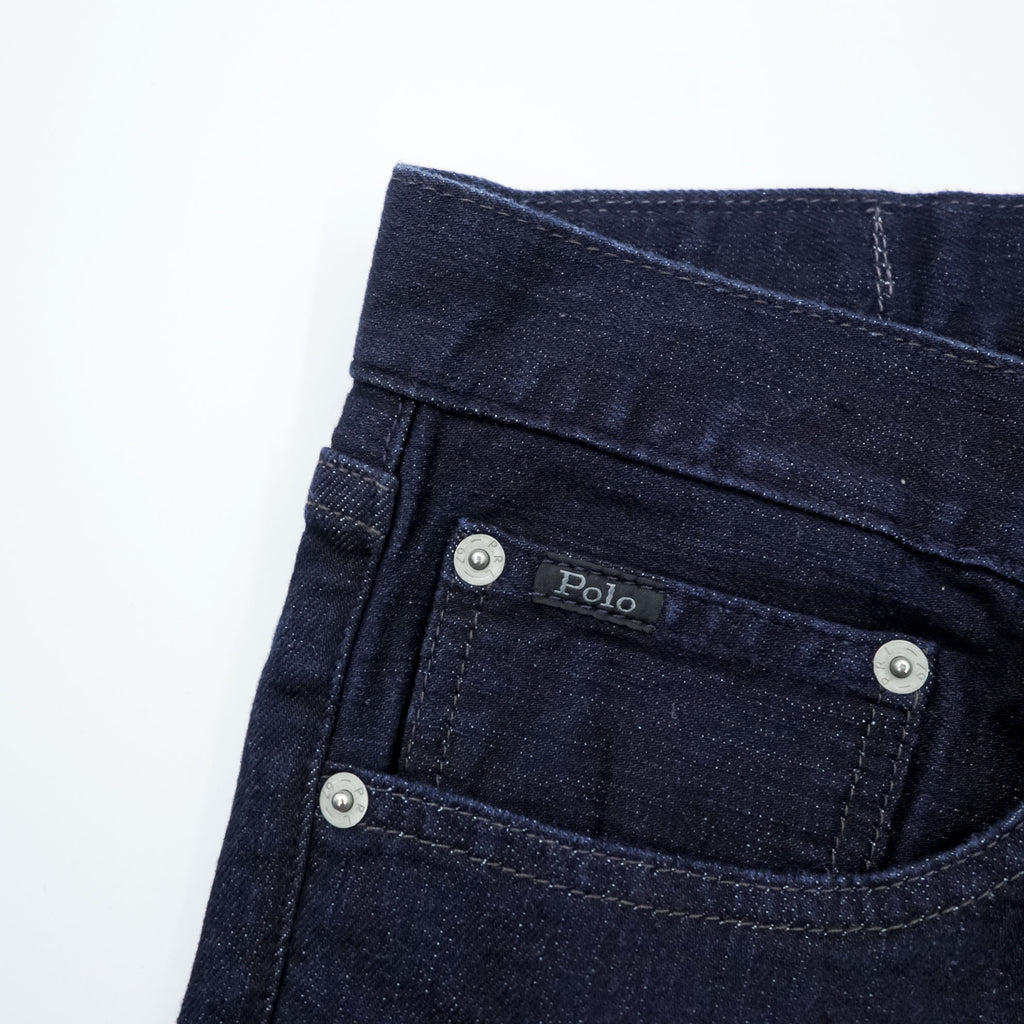 Polo Ralph Lauren Denim Pants Jeans M Stretch Indigo Dark Blue Slim Straight Leather Patch THE VARICK SLIM STRAIGHT