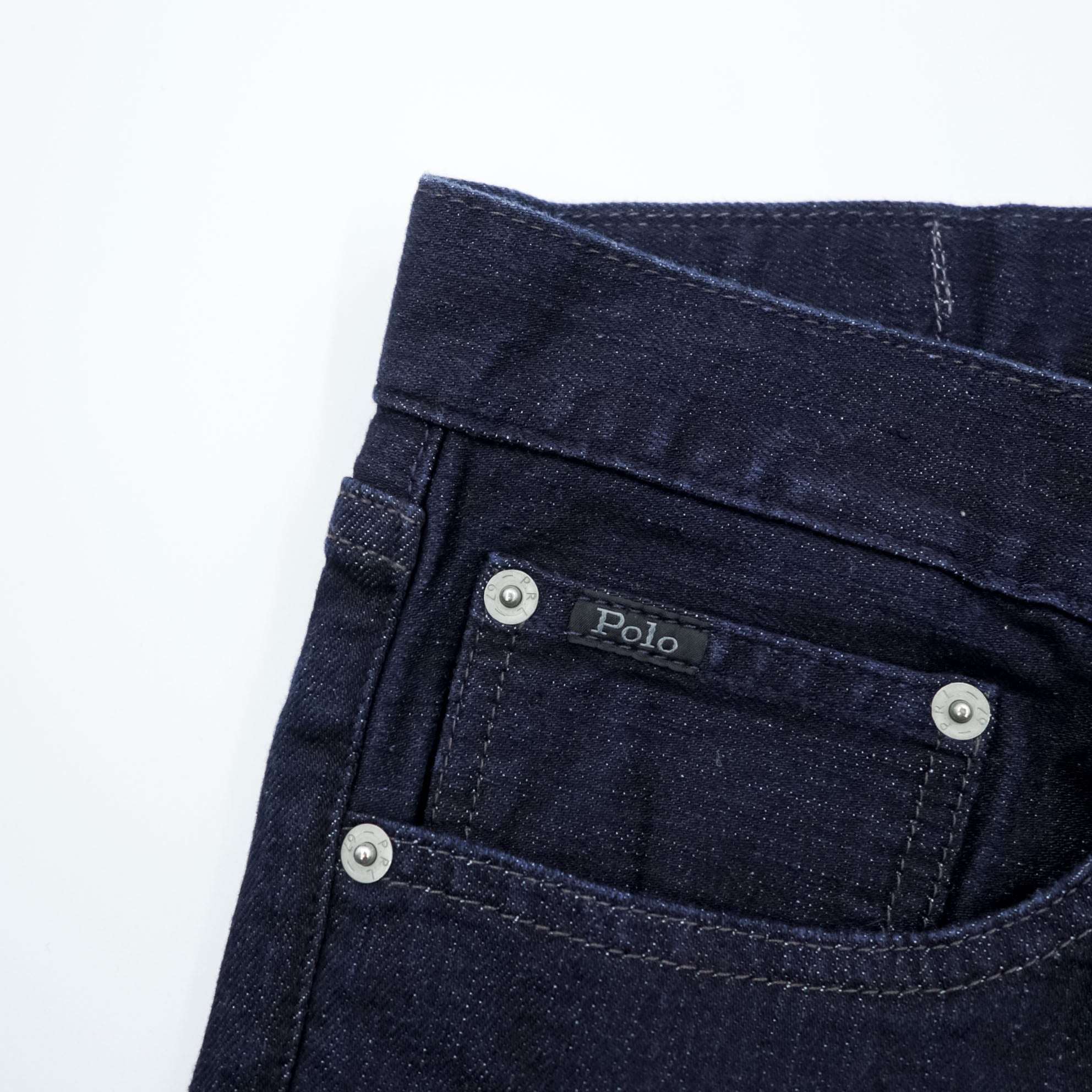 Polo Ralph Lauren Denim Pants Jeans M Stretch Indigo Dark Blue Slim Straight Leather Patch THE VARICK SLIM STRAIGHT