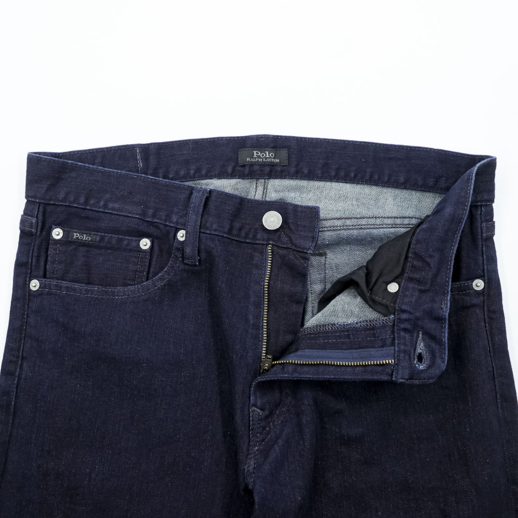 Polo Ralph Lauren Denim Pants Jeans M Stretch Indigo Dark Blue Slim Straight Leather Patch THE VARICK SLIM STRAIGHT