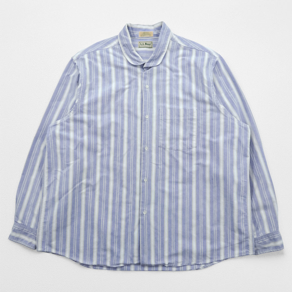 L.L.Bean 80s USA-Made Round Collar Shirt L Striped Blue White Chest Pocket Peter Pan Collar