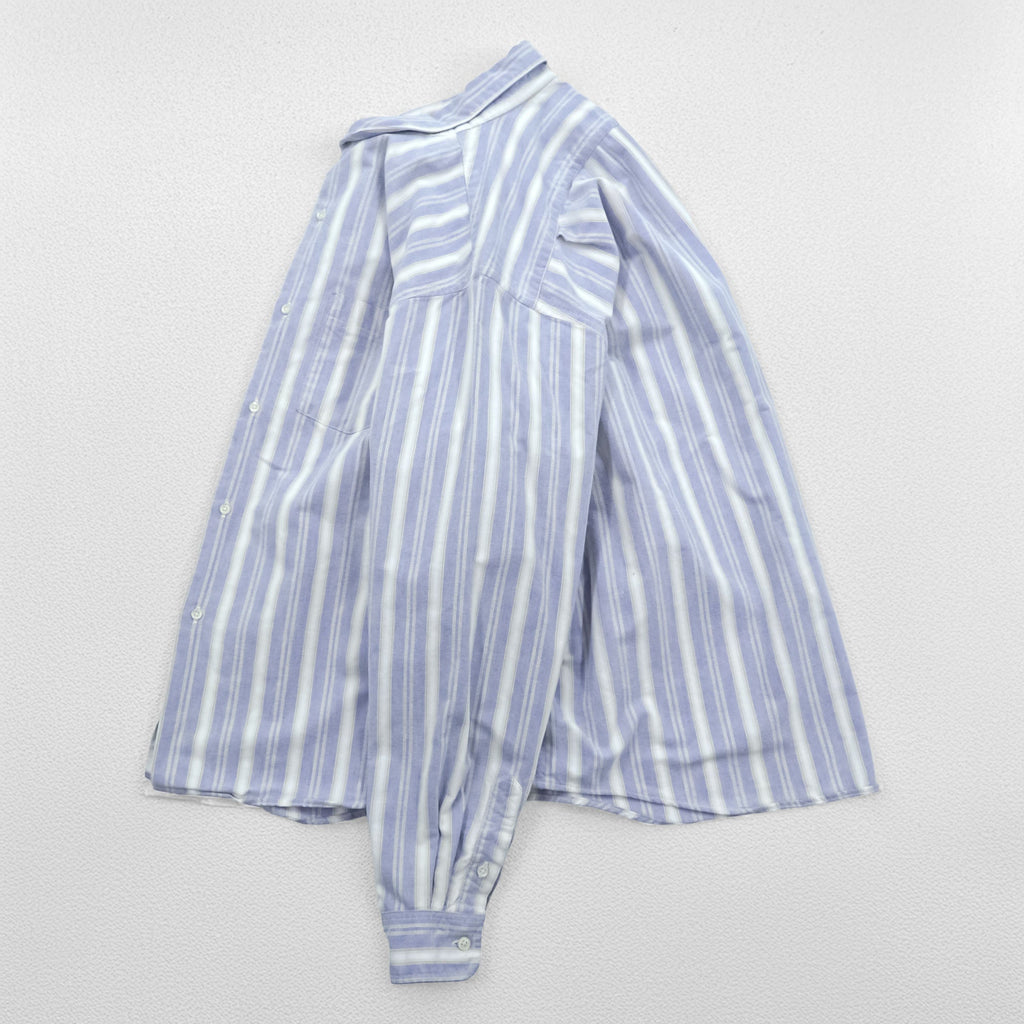 L.L.Bean 80s USA-Made Round Collar Shirt L Striped Blue White Chest Pocket Peter Pan Collar