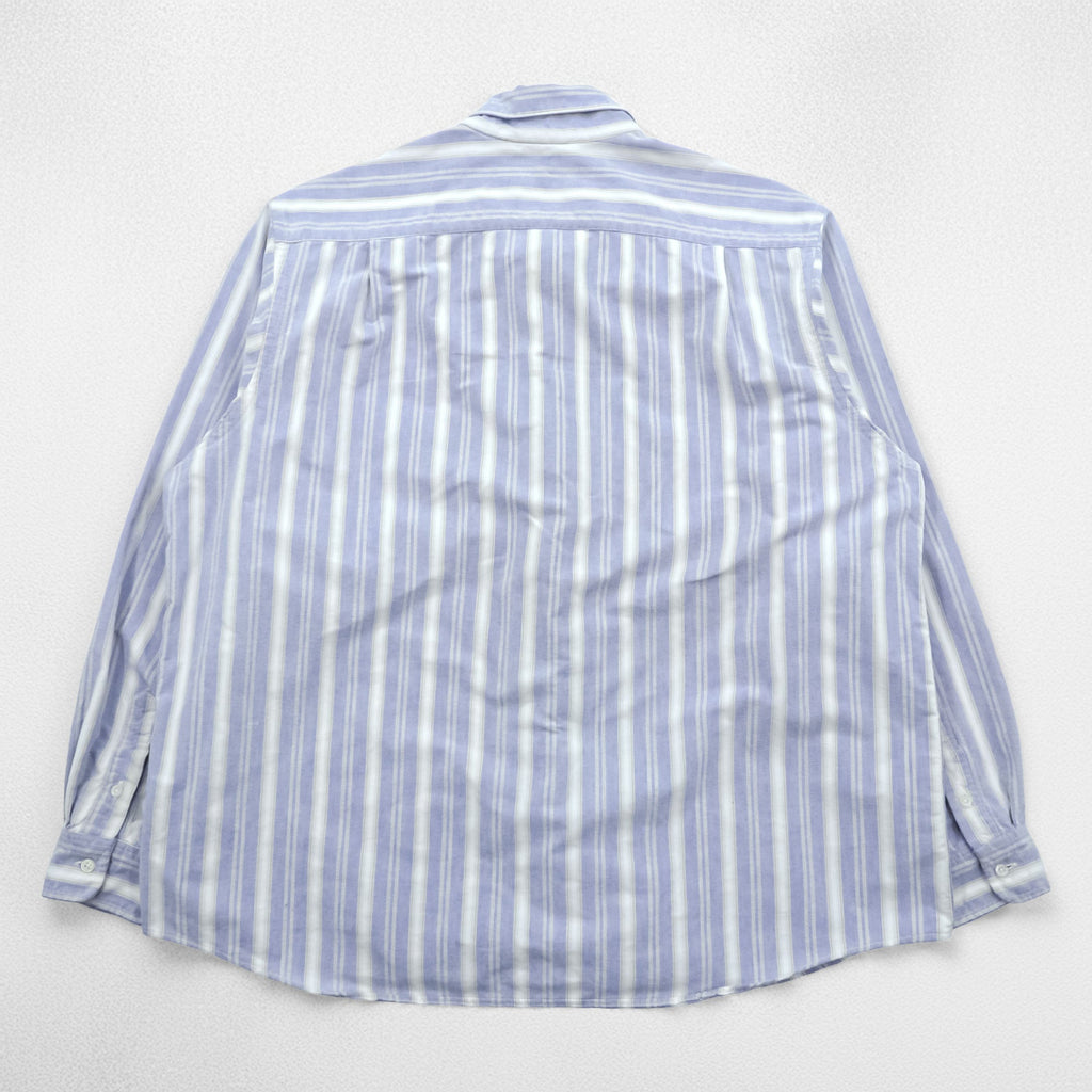 L.L.Bean 80s USA-Made Round Collar Shirt L Striped Blue White Chest Pocket Peter Pan Collar