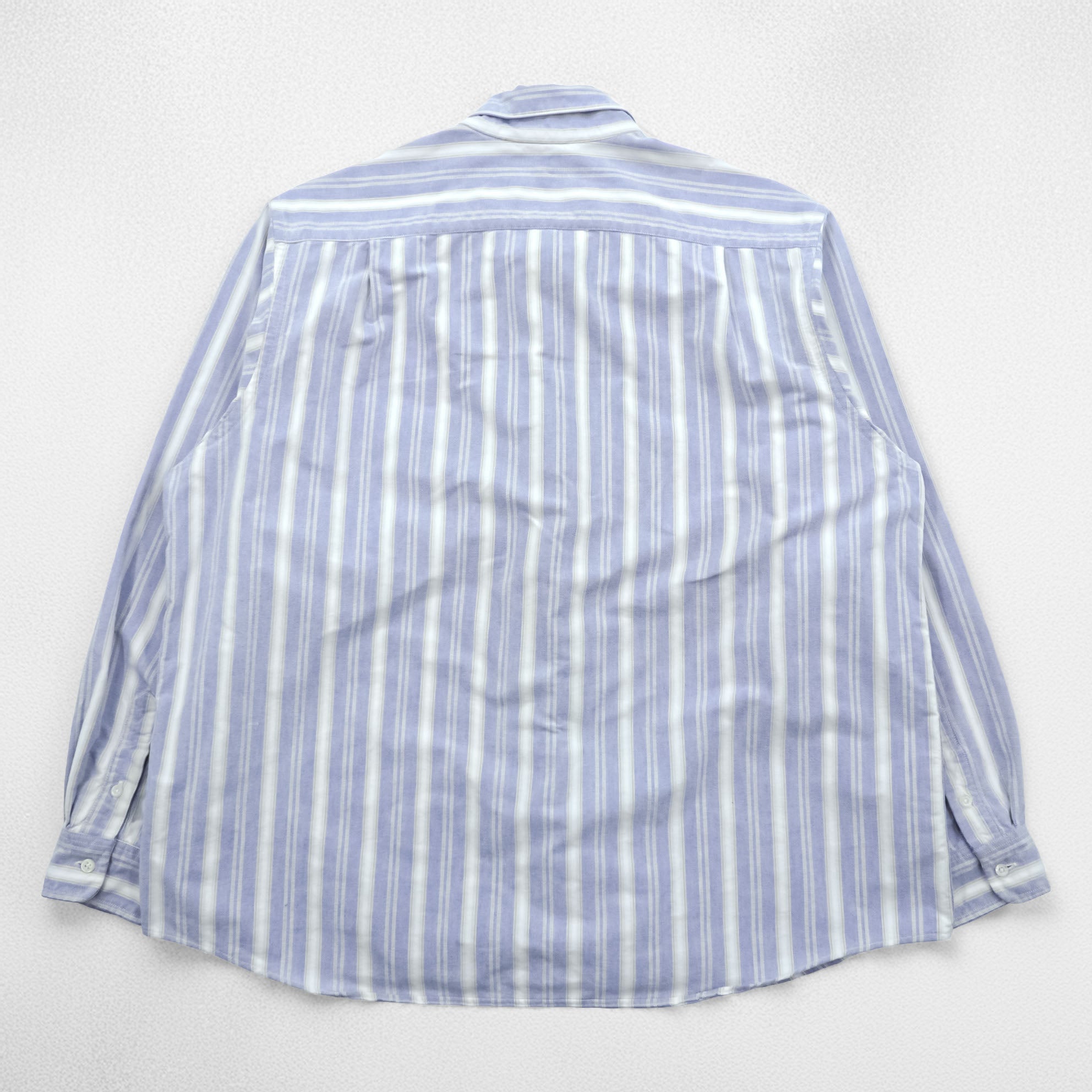 L.L.Bean 80s USA-Made Round Collar Shirt L Striped Blue White Chest Pocket Peter Pan Collar