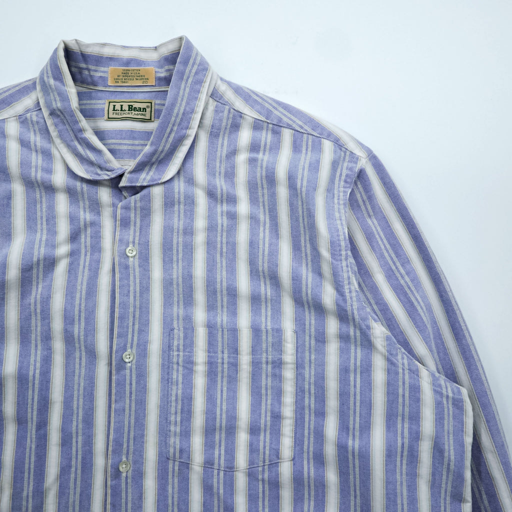 L.L.Bean 80s USA-Made Round Collar Shirt L Striped Blue White Chest Pocket Peter Pan Collar