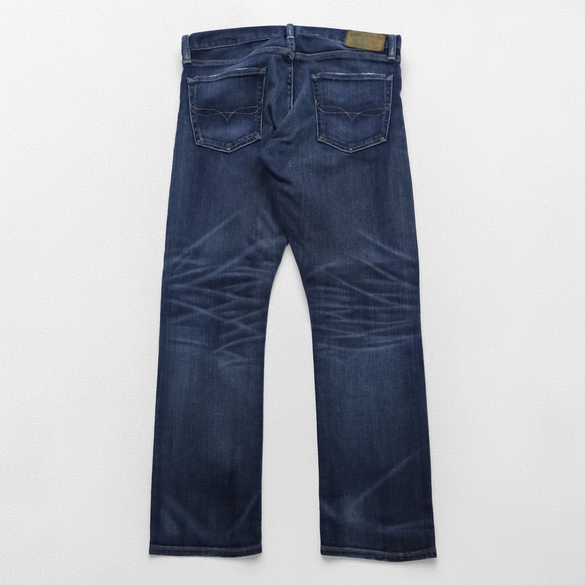 Polo Ralph Lauren ヴィンテージ加工 ストレート デニムパンツ ジーンズ L ストレッチ インディゴブルー レザーパッチ VARICK SLIM STRAIGHT