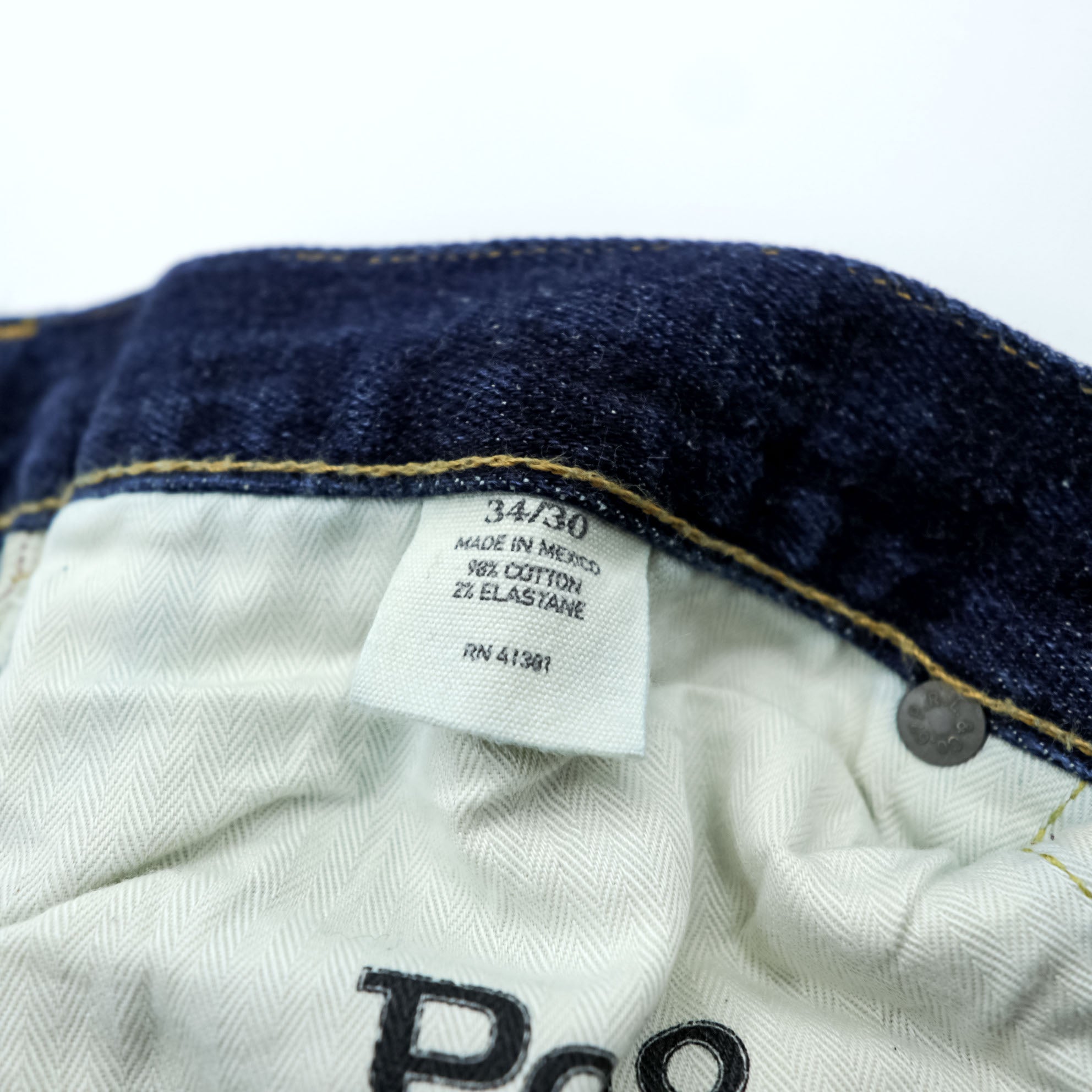 Polo Ralph Lauren ヴィンテージ加工 ストレート デニムパンツ ジーンズ L ストレッチ インディゴブルー レザーパッチ VARICK SLIM STRAIGHT