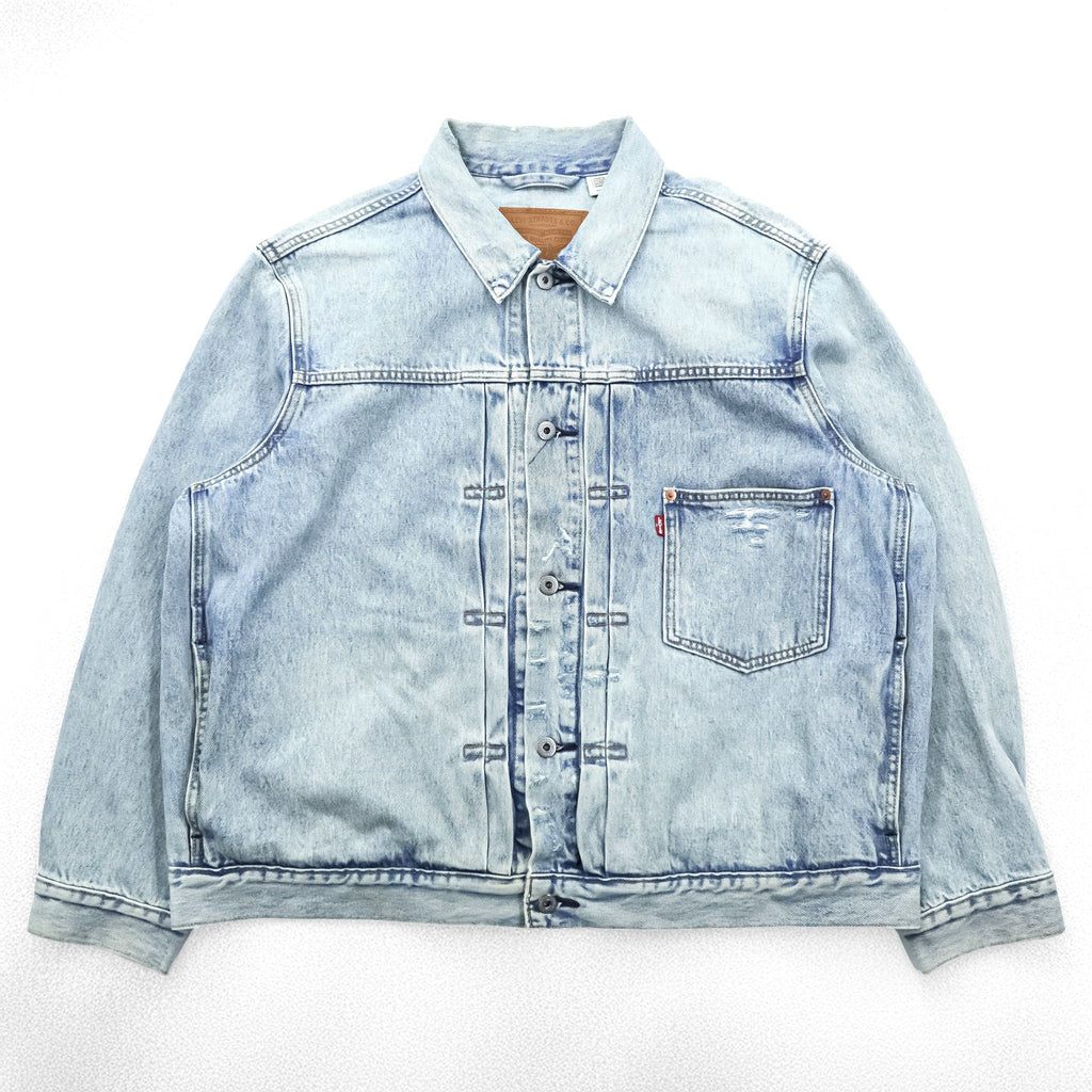 Levi's World War II Model 1st Type Big E Distressed Denim Trucker Jacket Type I G-Jean XL Cinch Back Short Length Double Pleats PREMIUM A3174-0006