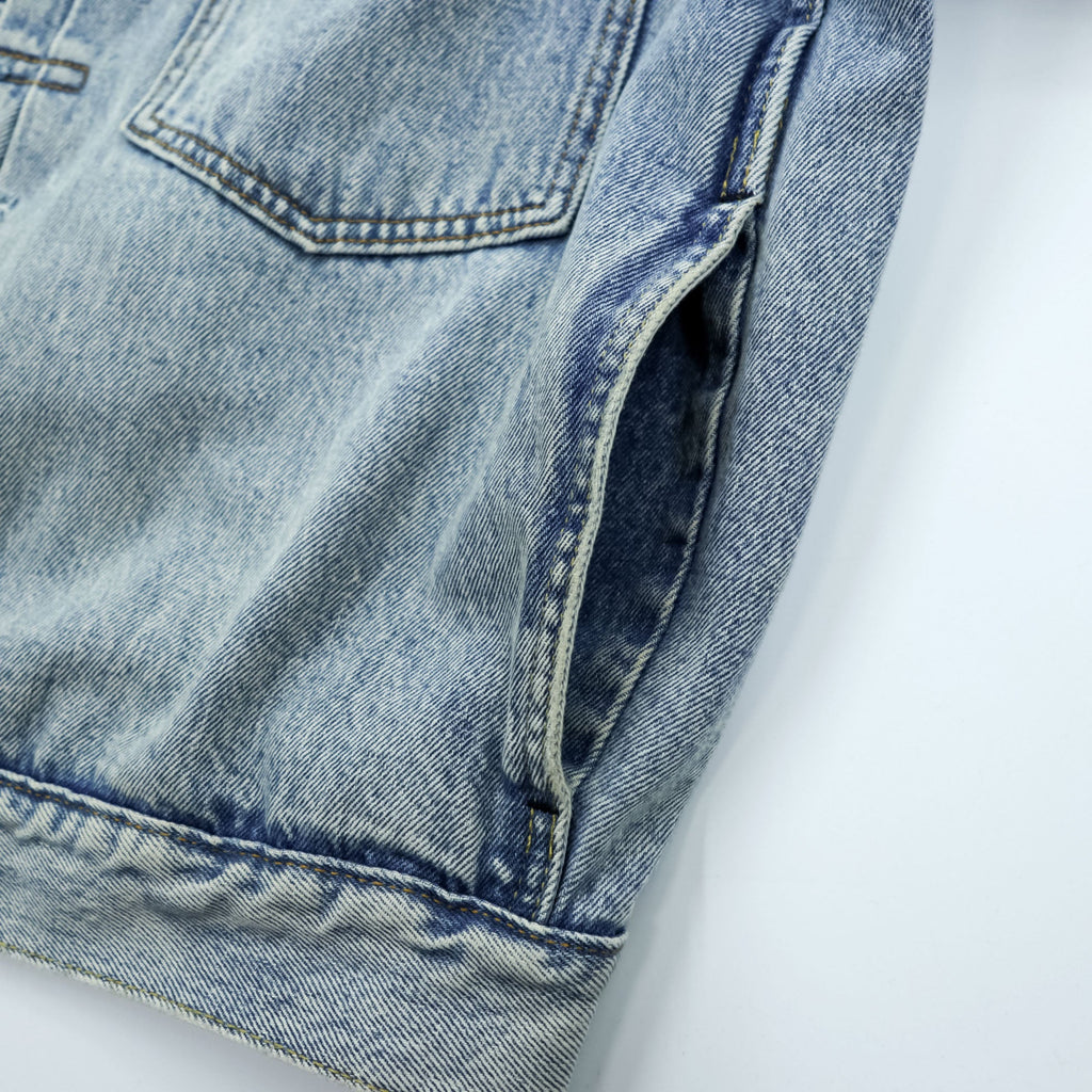 Levi's World War II Model 1st Type Big E Distressed Denim Trucker Jacket Type I G-Jean XL Cinch Back Short Length Double Pleats PREMIUM A3174-0006
