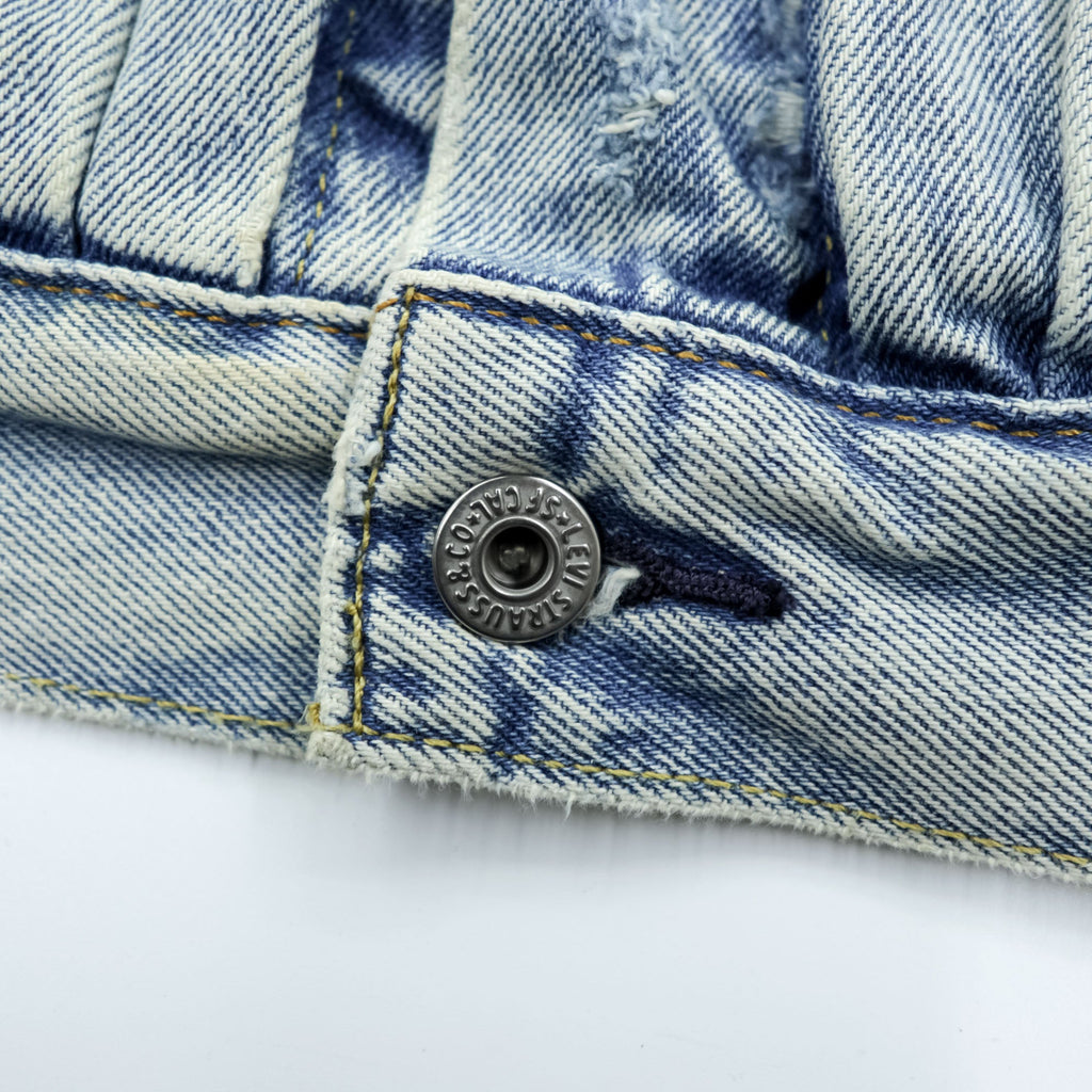 Levi's World War II Model 1st Type Big E Distressed Denim Trucker Jacket Type I G-Jean XL Cinch Back Short Length Double Pleats PREMIUM A3174-0006