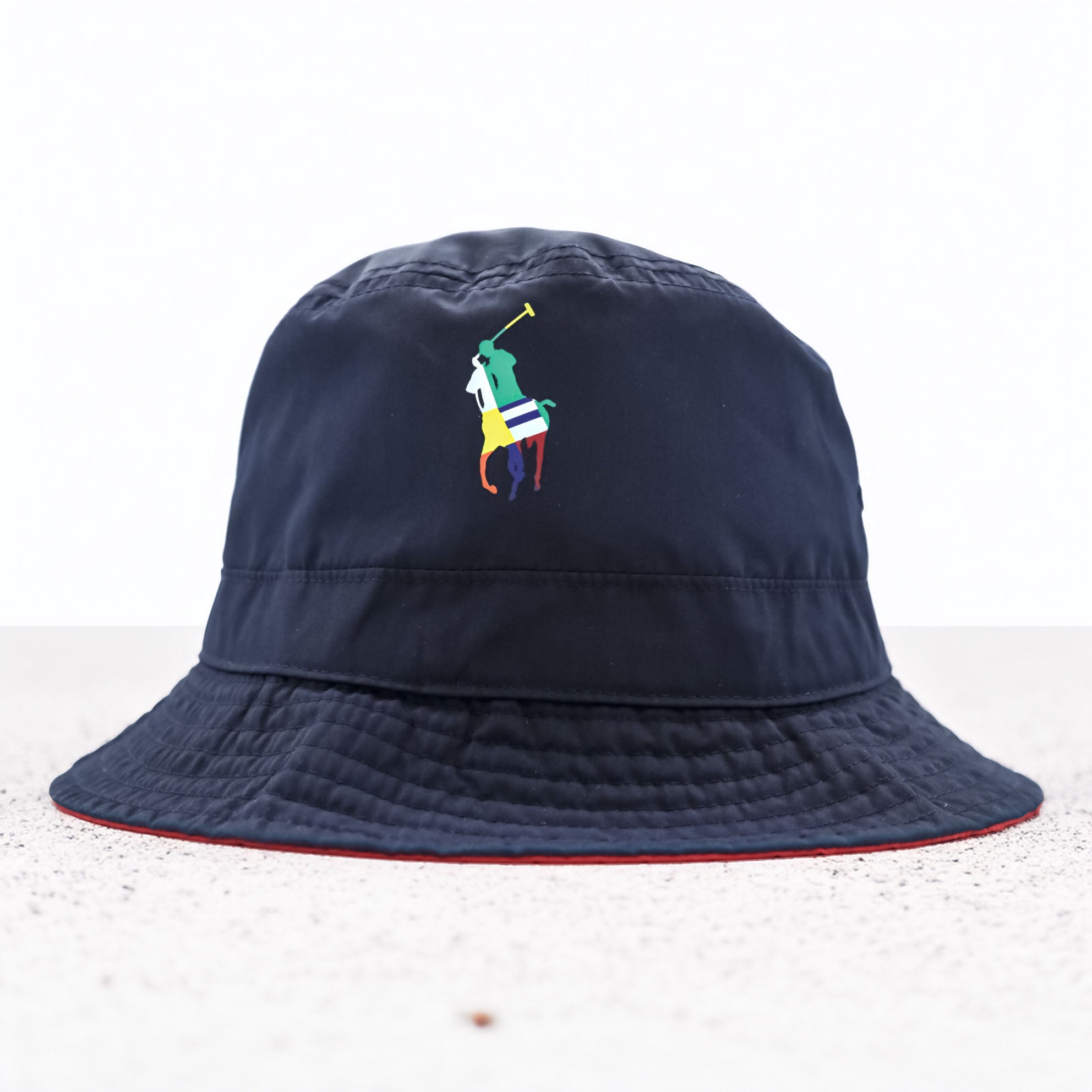 Polo Ralph Lauren Reversible Color-Blocked Bucket Hat with Mesh Pocket and Bungee Cord