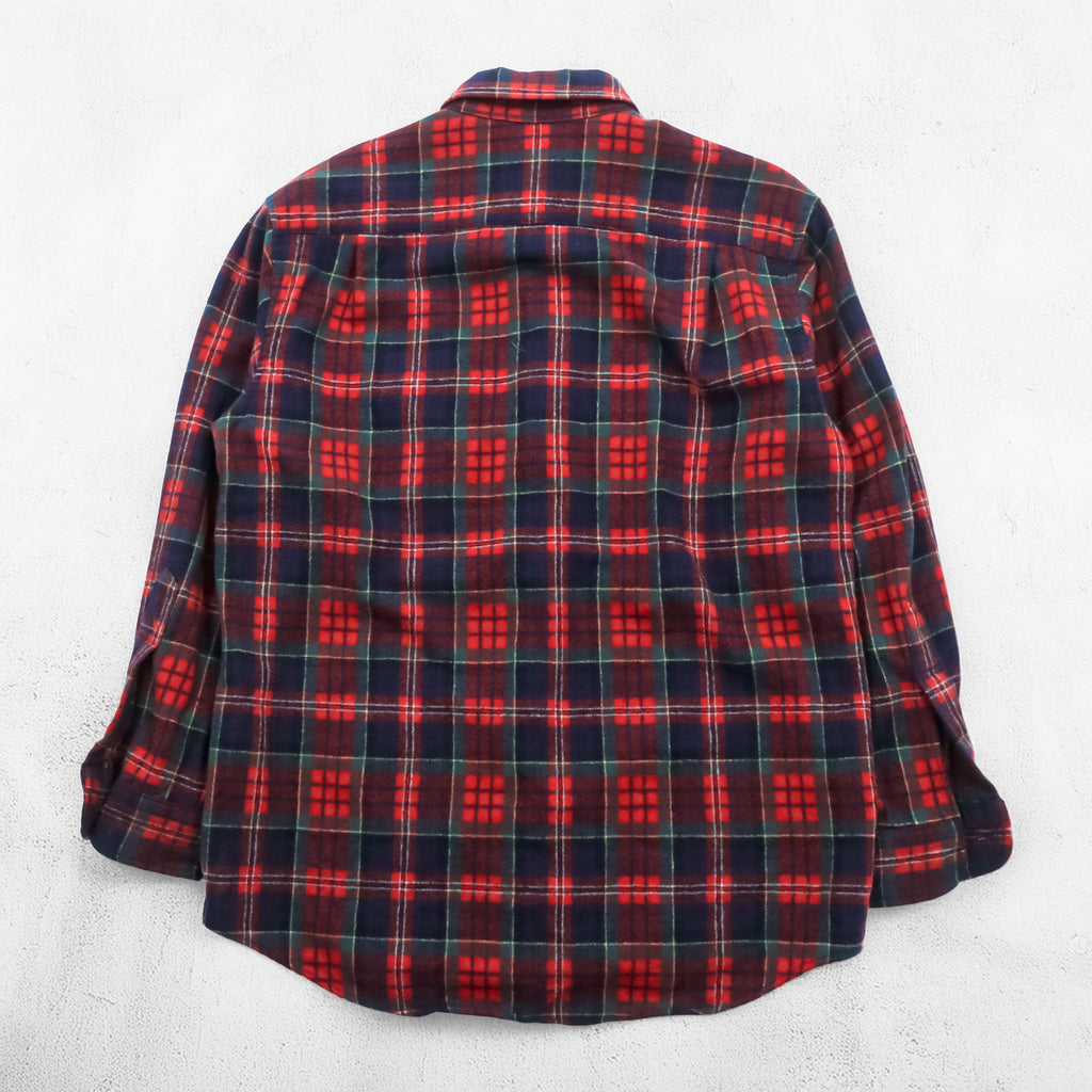 PENDLETON Flannel Shirt Long Sleeve Wool Shirt M Check Red Chest Pocket VIRGIN WOOL