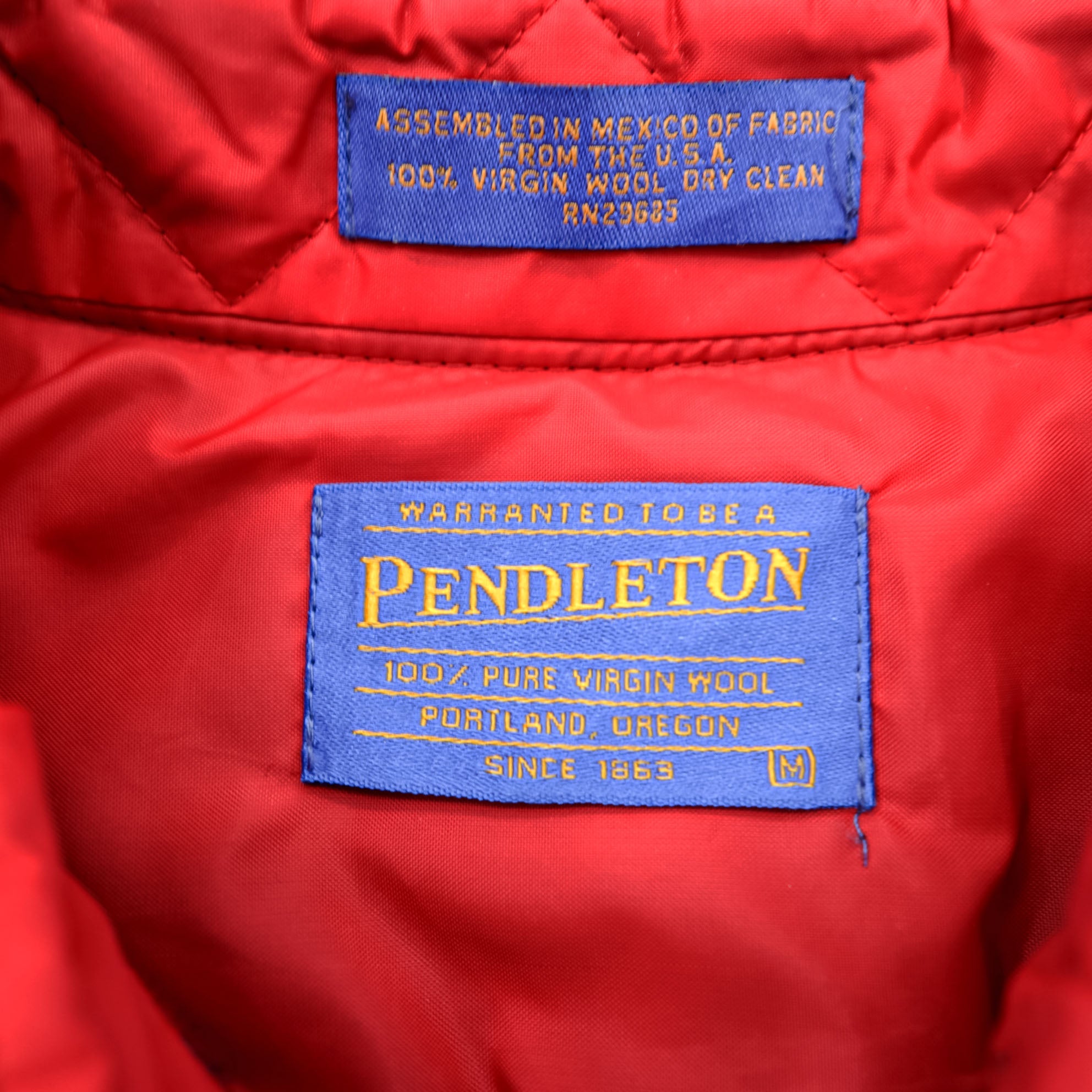 PENDLETON Flannel Shirt Long Sleeve Wool Shirt M Check Red Chest Pocket VIRGIN WOOL