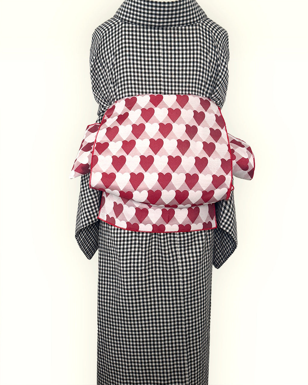 Heavily Pleated Obi for Adults: Heart, Regimental Stripe, Scale Pattern - Cute Red and Pink