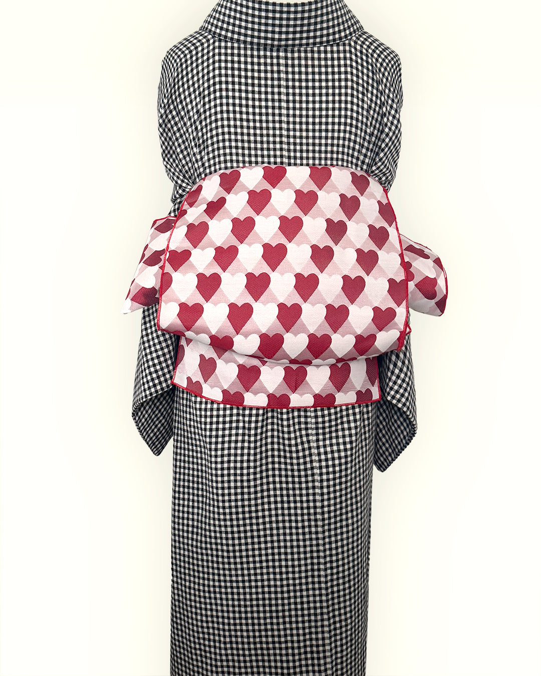 Heavily Pleated Obi for Adults: Heart, Regimental Stripe, Scale Pattern - Cute Red and Pink