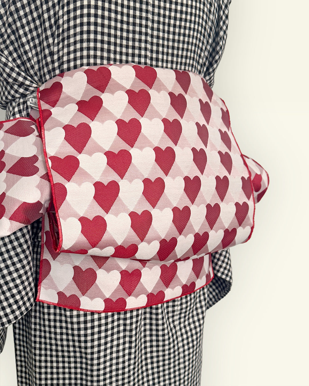 Heavily Pleated Obi for Adults: Heart, Regimental Stripe, Scale Pattern - Cute Red and Pink