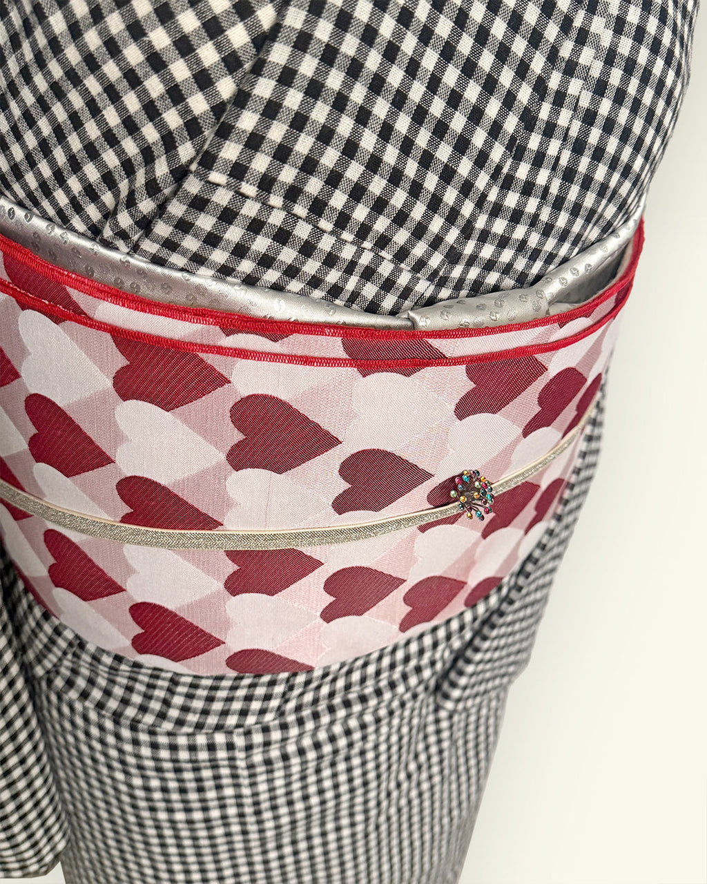 Heavily Pleated Obi for Adults: Heart, Regimental Stripe, Scale Pattern - Cute Red and Pink
